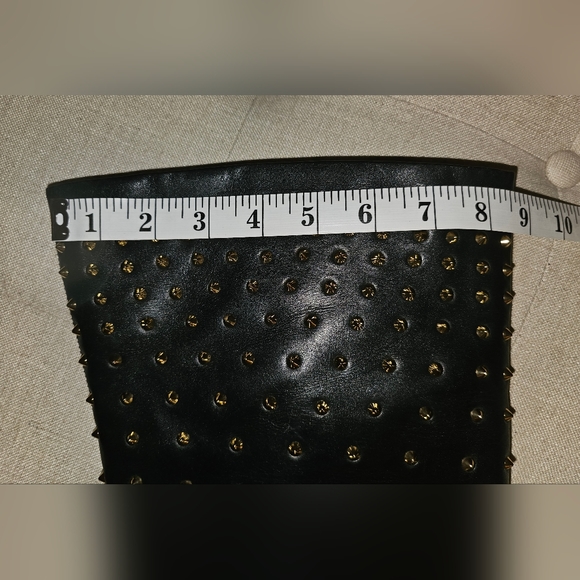 New Monica Chiang Thigh High Black Leather Gold Studs Covered Wedge Boots 40 - Picture 13 of 16